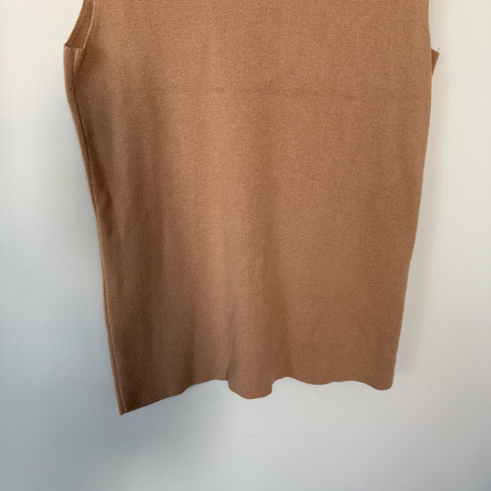 Ann Taylor Camel Color Sleeveless Mock Neck Neutral Lightweight Sweater Top - Picture 10 of 12